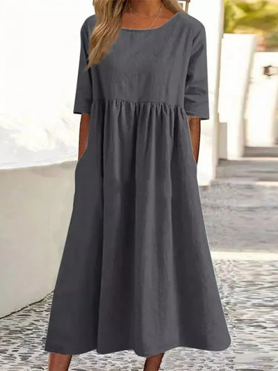 Zavando - Lässiges Baumwoll-Leinen-Kleid