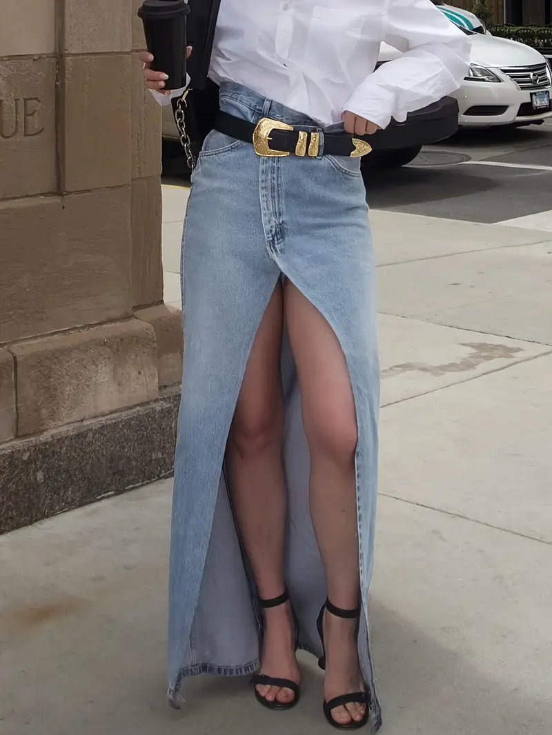 Zavando – Stylischer Jeansrock mit hohem Schlitz