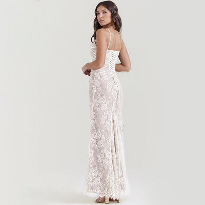 Langärmliges Damen Spitzen Abendkleid | Maxi