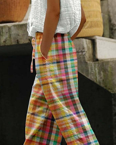 Mehrfarbige Vintage Hose Für Damen | Sommer