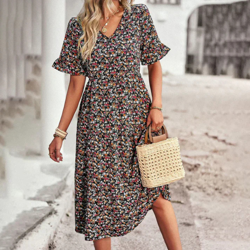 Zavando | Blumen Sommerkleid | Midi