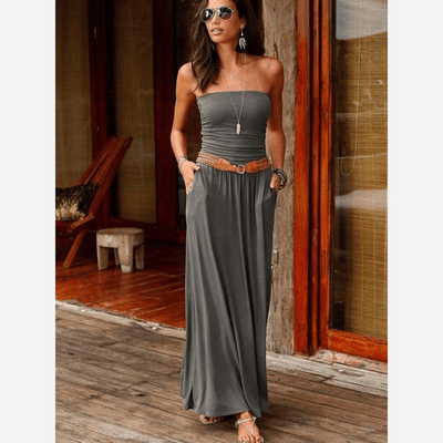 Zavando - Chic Bandeau Off-Shoulder Maxi Kleid