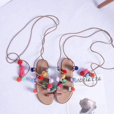 Zavando - Boho Sandalen mit bunten Pompons