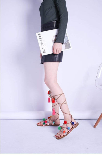 Zavando - Boho Sandalen mit bunten Pompons