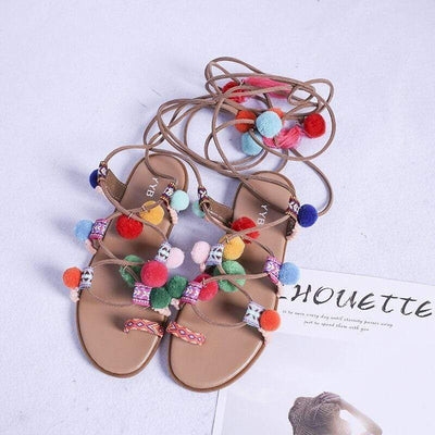 Zavando - Boho Sandalen mit bunten Pompons