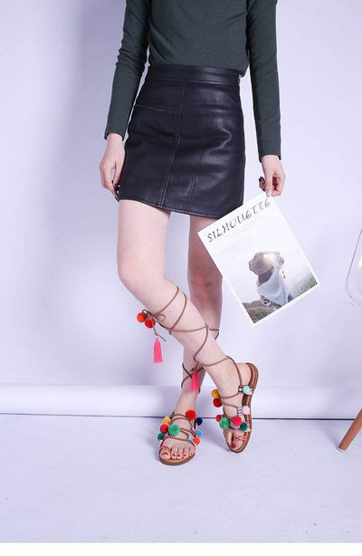 Zavando - Boho Sandalen mit bunten Pompons