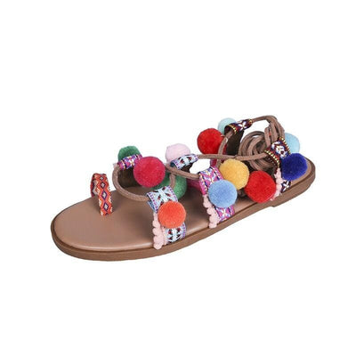 Zavando - Boho Sandalen mit bunten Pompons
