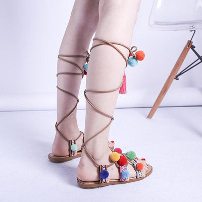 Zavando - Boho Sandalen mit bunten Pompons