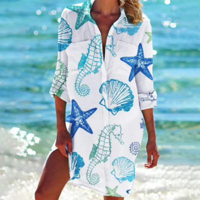 Zavando | Damen Elegant Hemd Kleid | Langarm