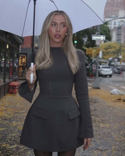 Zavando | Damen Langarm Minikleid | Schwarz