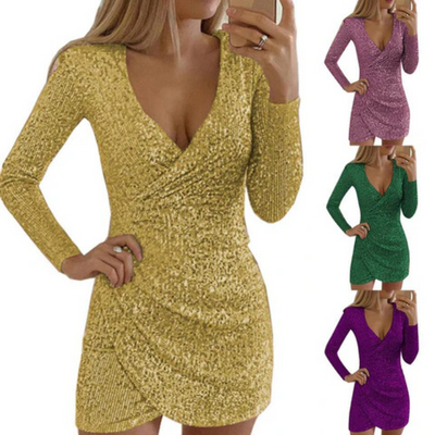 Zavando | Damen Pailletten Wickelkleid | Mini