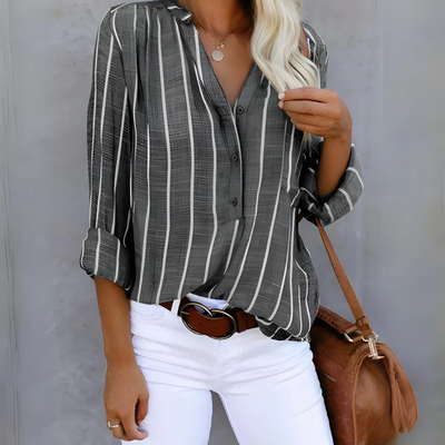 Zavando | Damen Langarm Bluse | Gestreift shirt