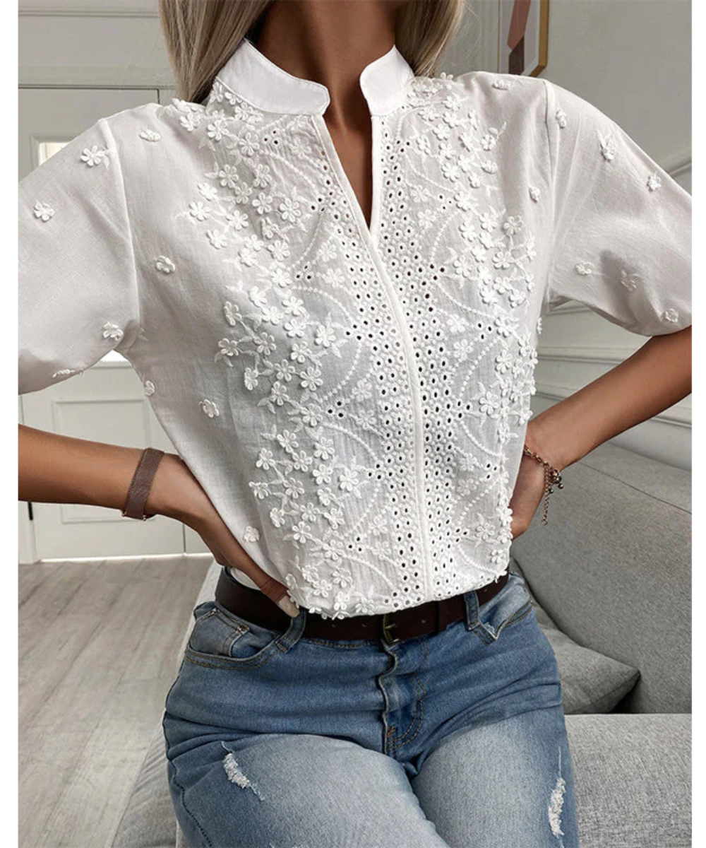 Zavando | Damen Weiß Kurzarm Bluse | Oberteile