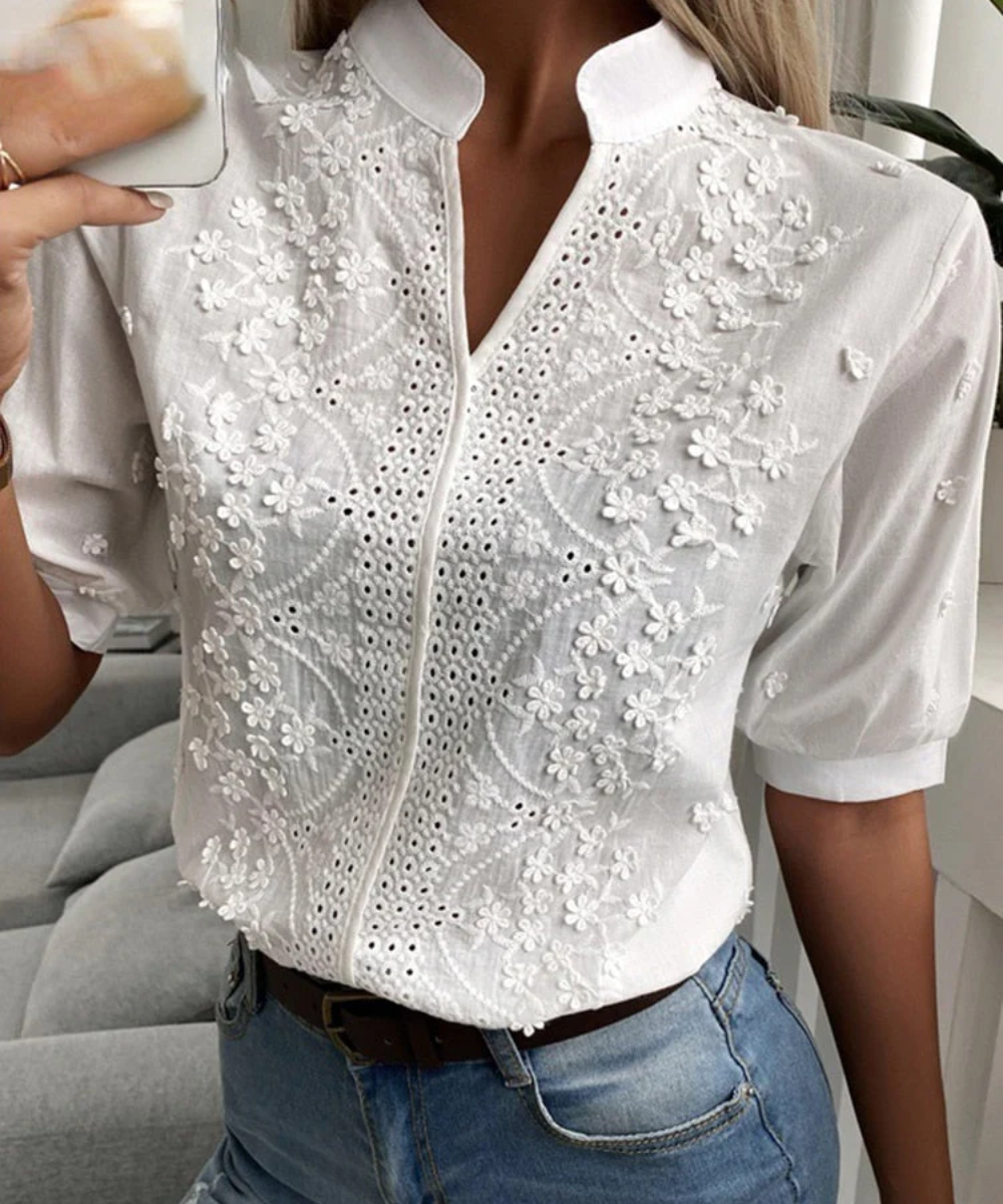 Zavando | Damen Weiß Kurzarm Bluse | Oberteile