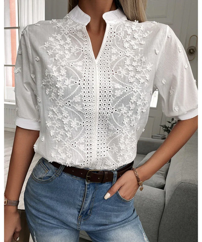 Zavando | Damen Weiß Kurzarm Bluse | Oberteile