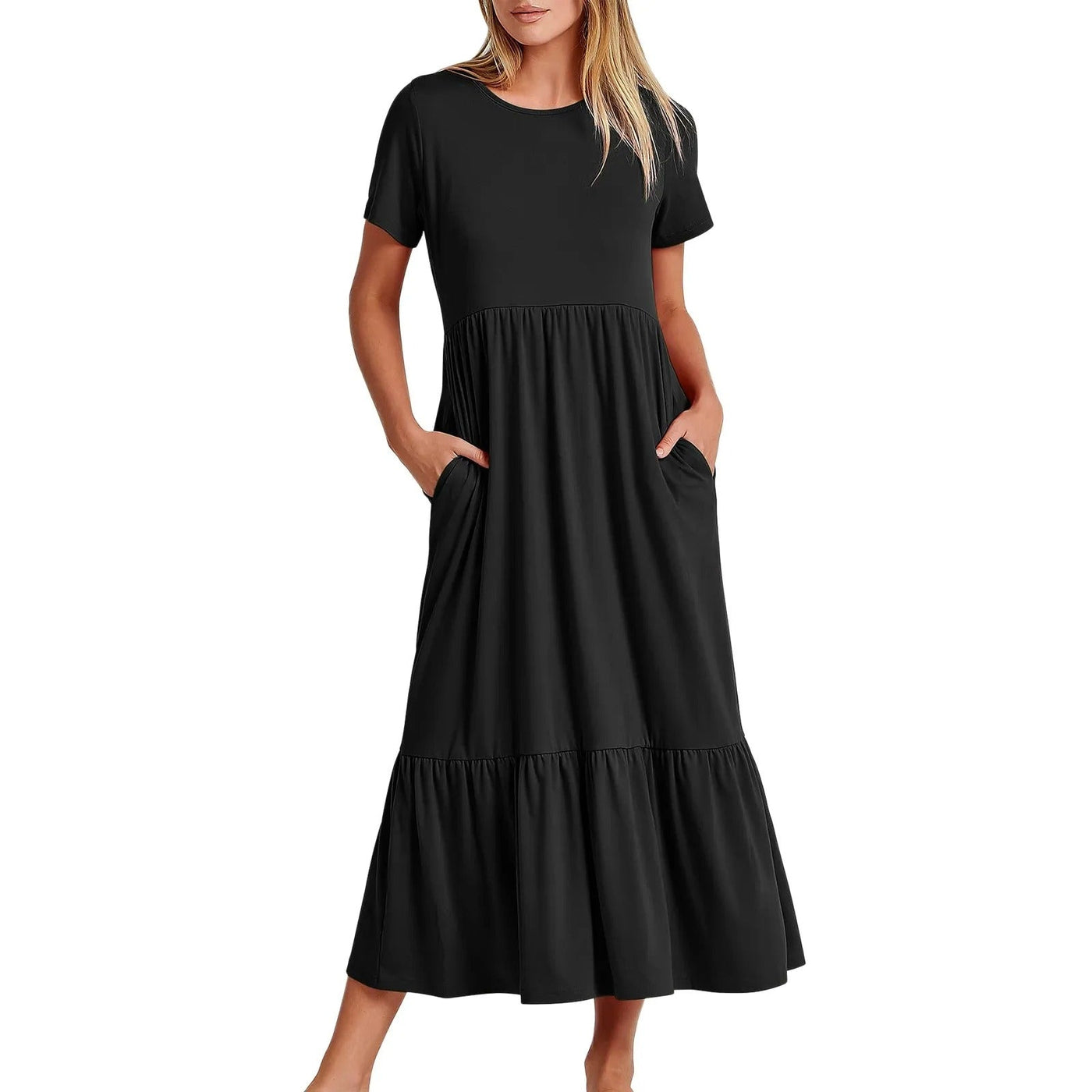 Weiches Kleid Mit Rundhalsausschnitt Für Damen | Midi