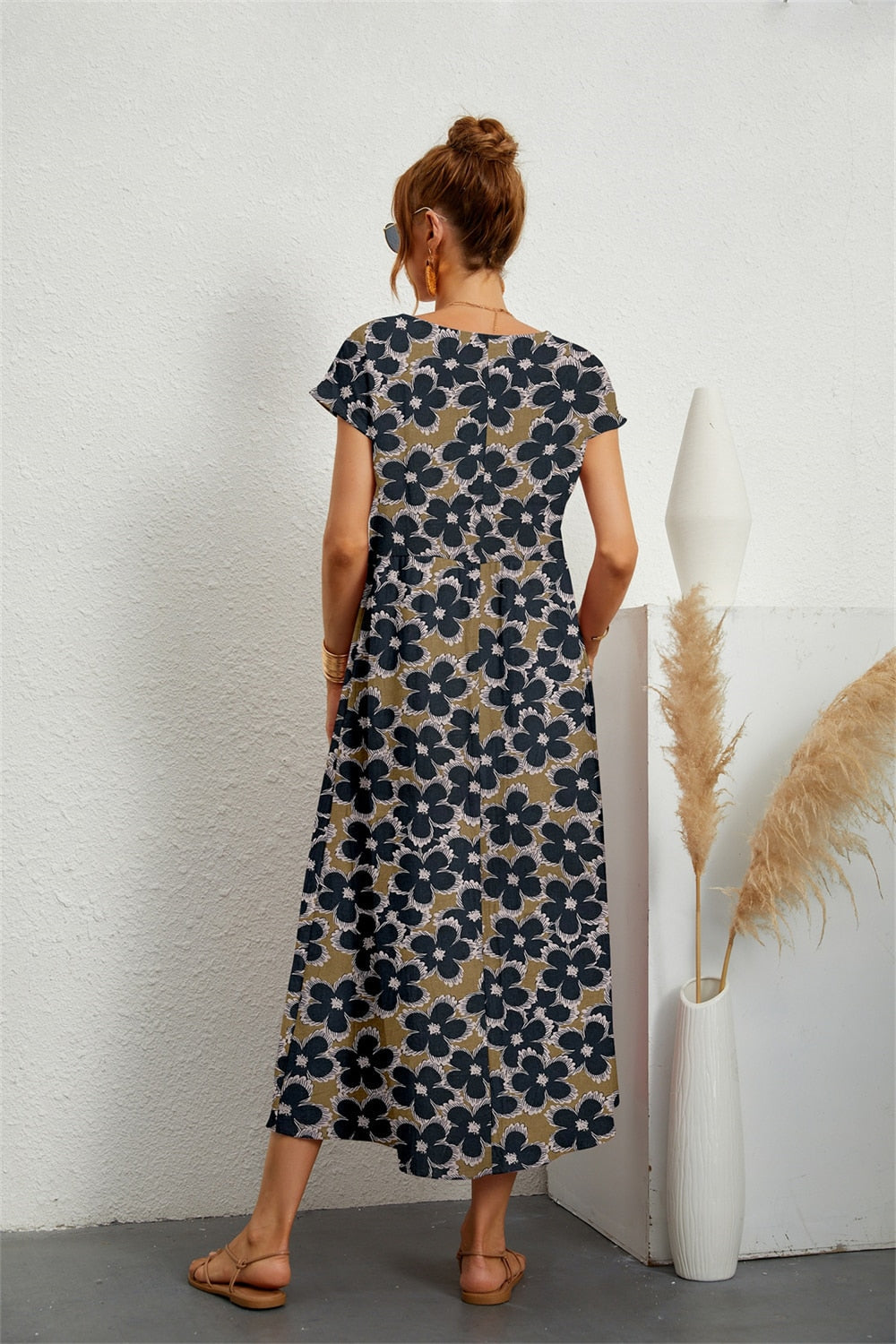 Bedrucktes Kurzärmeliges Midikleid für Frauen