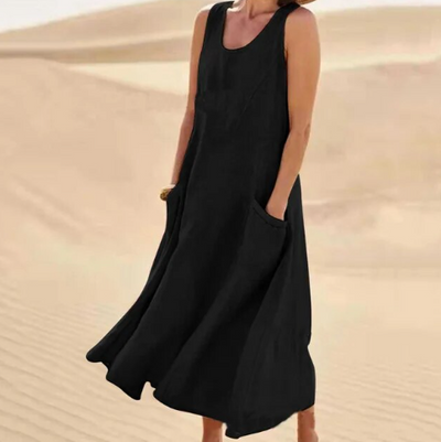 Sommerkleid mit Rundhalsausschnitt für Damen | Midi