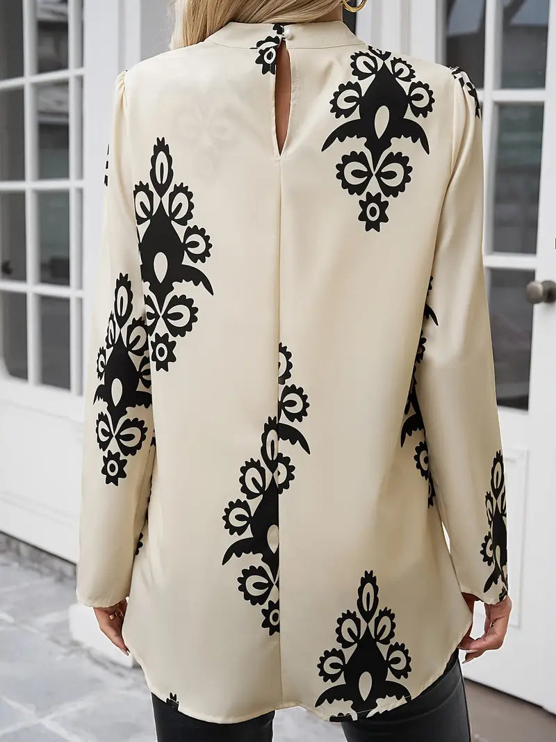 Zavando – Schicke, hochgeschlossene Longline-Bluse mit kunstvollem Print