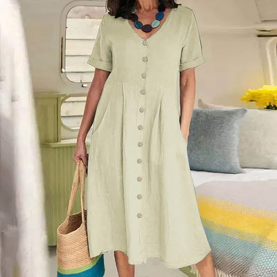 Damen Knopf-Front Midikleid