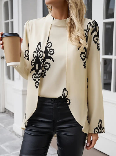 Zavando – Schicke, hochgeschlossene Longline-Bluse mit kunstvollem Print