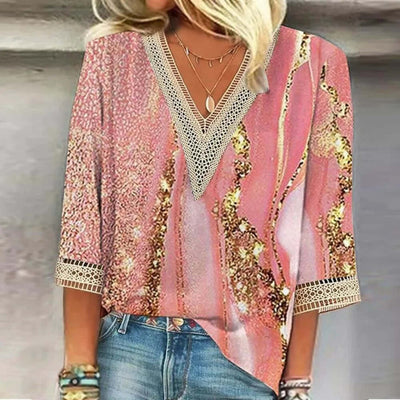 Damen Ombre Print V Ausschnitt Bluse | Halbarm