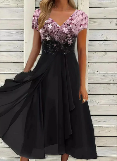 Zavando | Damen Elegante V-Ausschnitt Kleid | Abendkleid