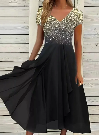 Zavando | Damen Elegante V-Ausschnitt Kleid | Abendkleid