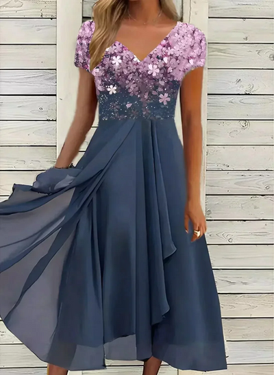 Zavando | Damen Elegante V-Ausschnitt Kleid | Abendkleid
