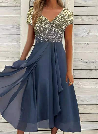 Zavando | Damen Elegante V-Ausschnitt Kleid | Abendkleid