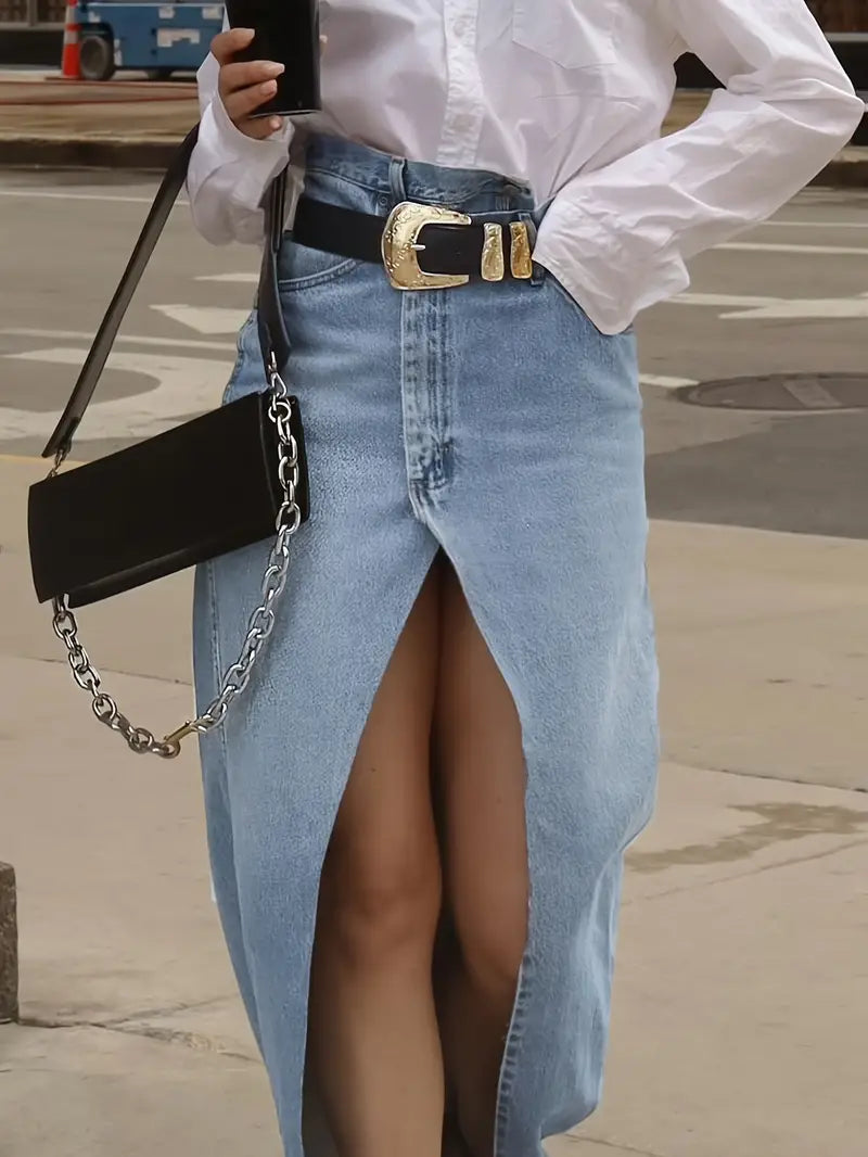 Zavando – Stylischer Jeansrock mit hohem Schlitz