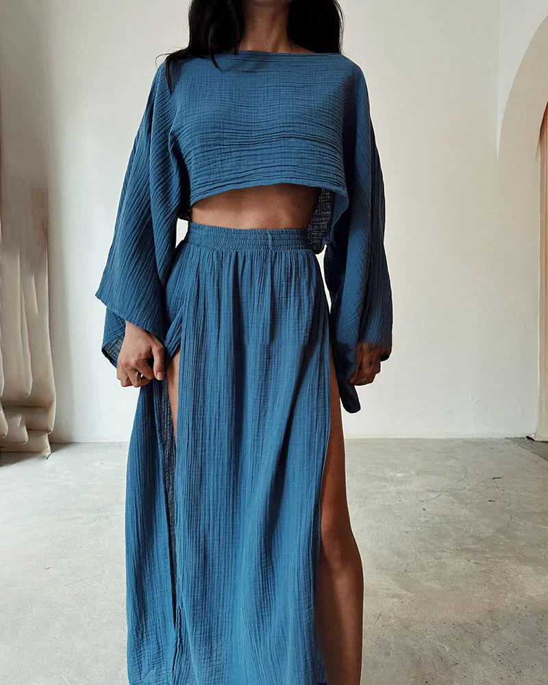 Zweiteiliges Set Aus Bauchfreiem Oberteil Und Hose Für Damen | Sommer