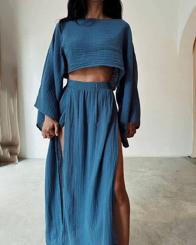 Zweiteiliges Set Aus Bauchfreiem Oberteil Und Hose Für Damen | Sommer