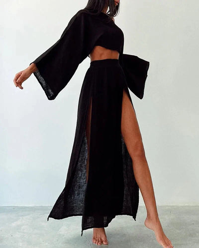 Zweiteiliges Set Aus Bauchfreiem Oberteil Und Hose Für Damen | Sommer