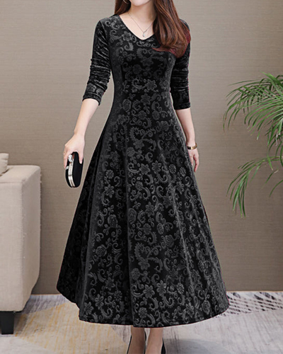 Zavando | Festliche Kleid Langarm | Midi