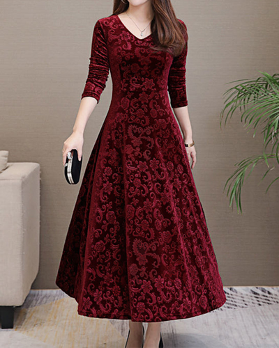 Zavando | Festliche Kleid Langarm | Midi