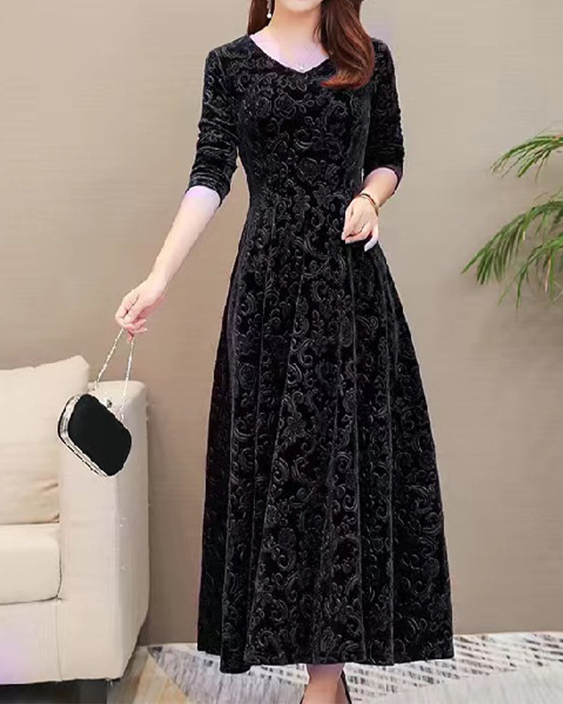 Zavando | Festliche Kleid Langarm | Midi