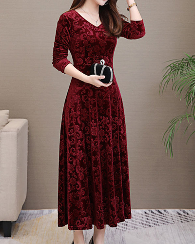 Zavando | Festliche Kleid Langarm | Midi