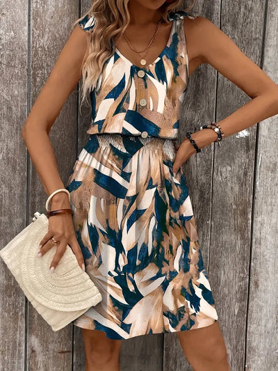 Zavando – Stilvolles ärmelloses Kleid mit abstraktem Print