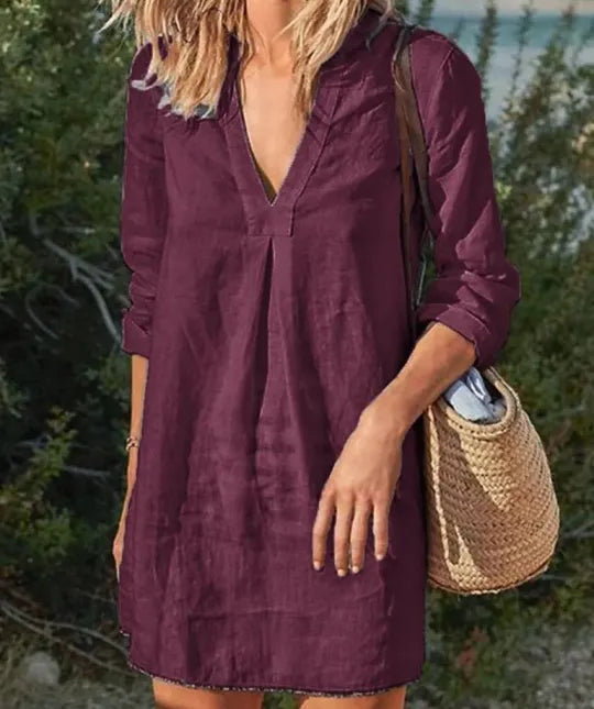 Sommerkleid Mit V Ausschnitt Und 3/4 Ärmeln Für Damen | Mini