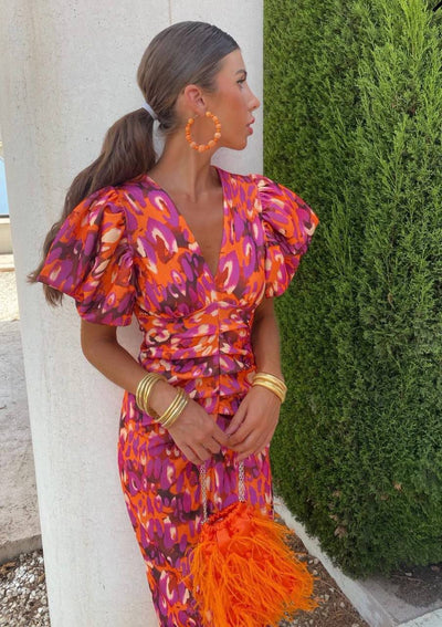 Zavando – Luxuriöses Satin-Party-Kleid mit Rüschen und Puffärmeln