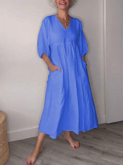 Damen Freizeitkleid Mit V Ausschnitt | Midi