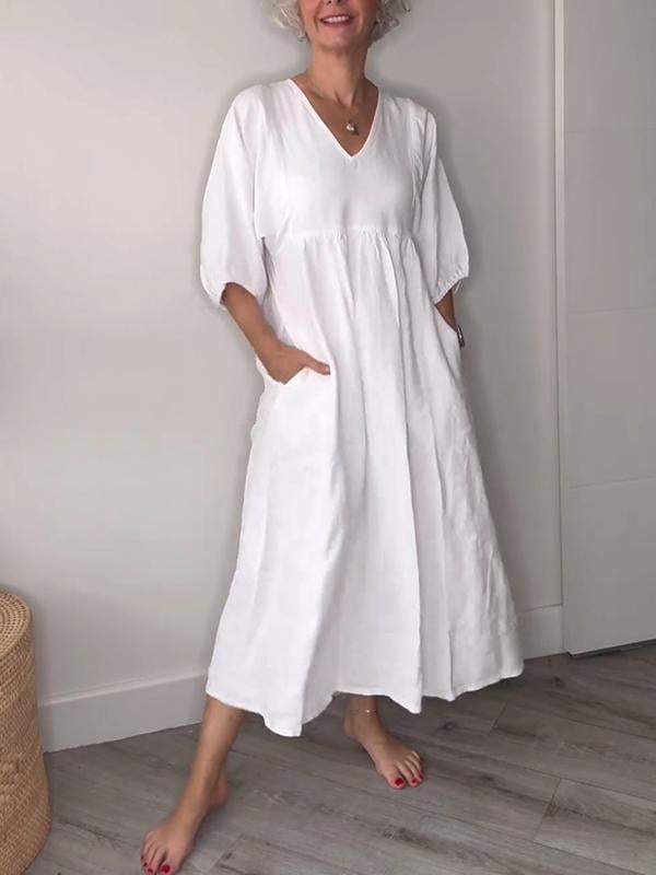 Damen Freizeitkleid Mit V Ausschnitt | Midi