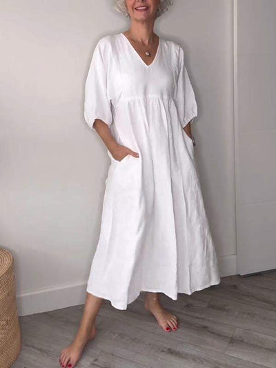 Damen Freizeitkleid Mit V Ausschnitt | Midi