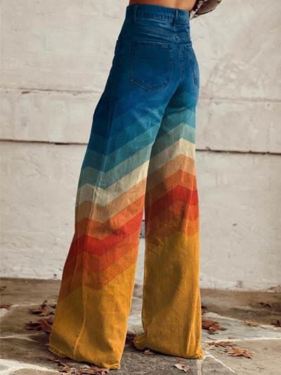 Damen Bunte Weit Geschnittene Denim-Hose