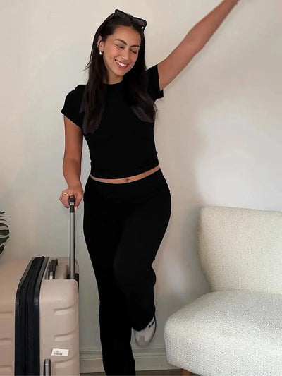 Zavando-Waist-Schlaghosen und Figurbetontes Top – Set