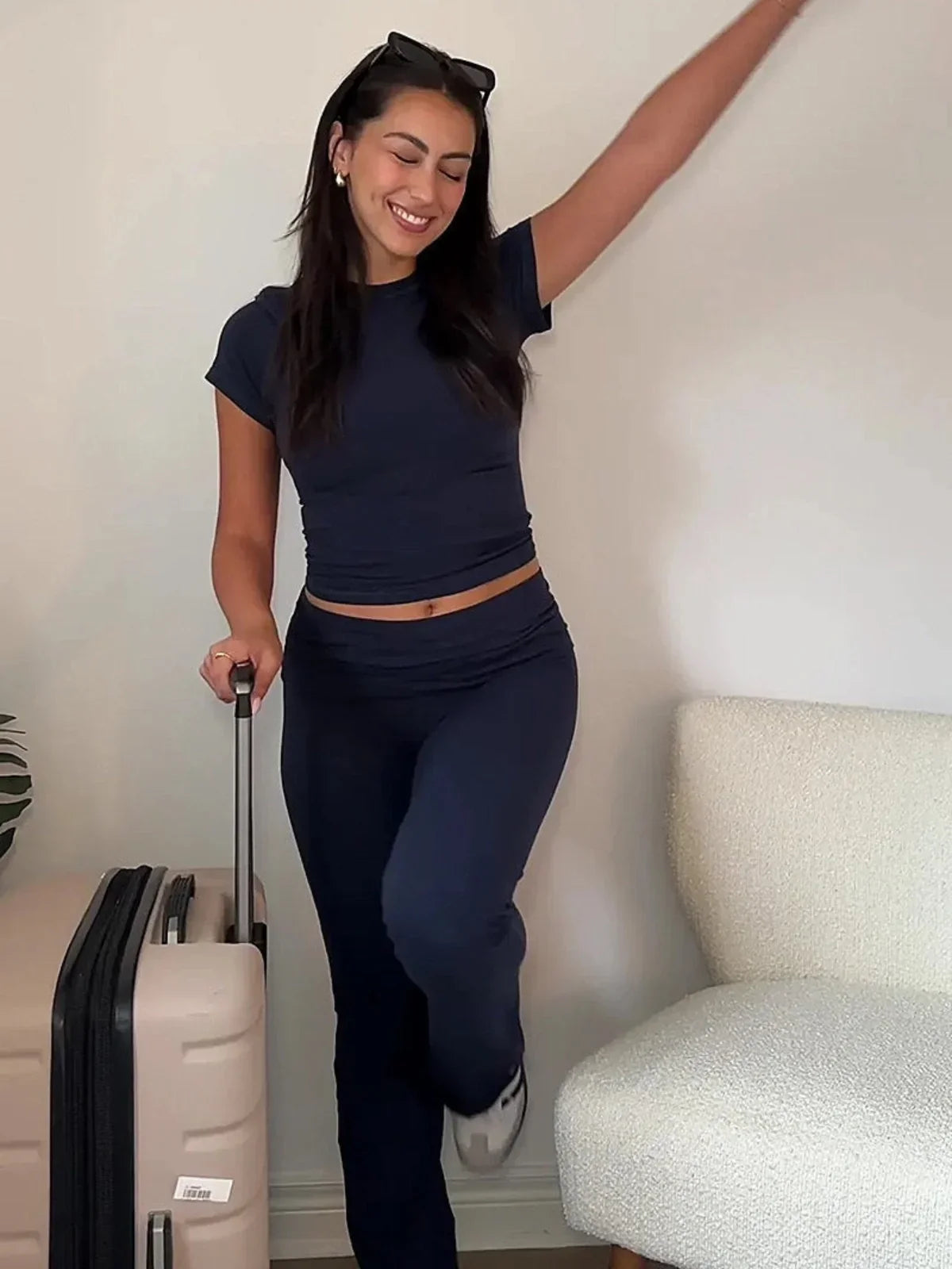 Zavando-Waist-Schlaghosen und Figurbetontes Top – Set