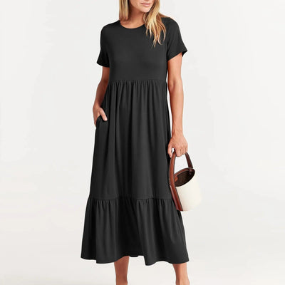 Weiches Kleid Mit Rundhalsausschnitt Für Damen | Midi