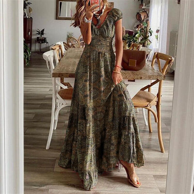 Damen Maxikleid mit Blumenmuster und Stufenrock