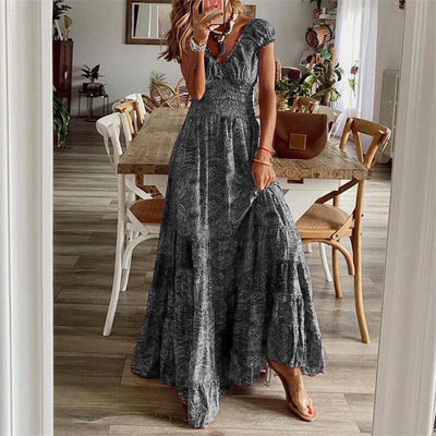 Damen Maxikleid mit Blumenmuster und Stufenrock